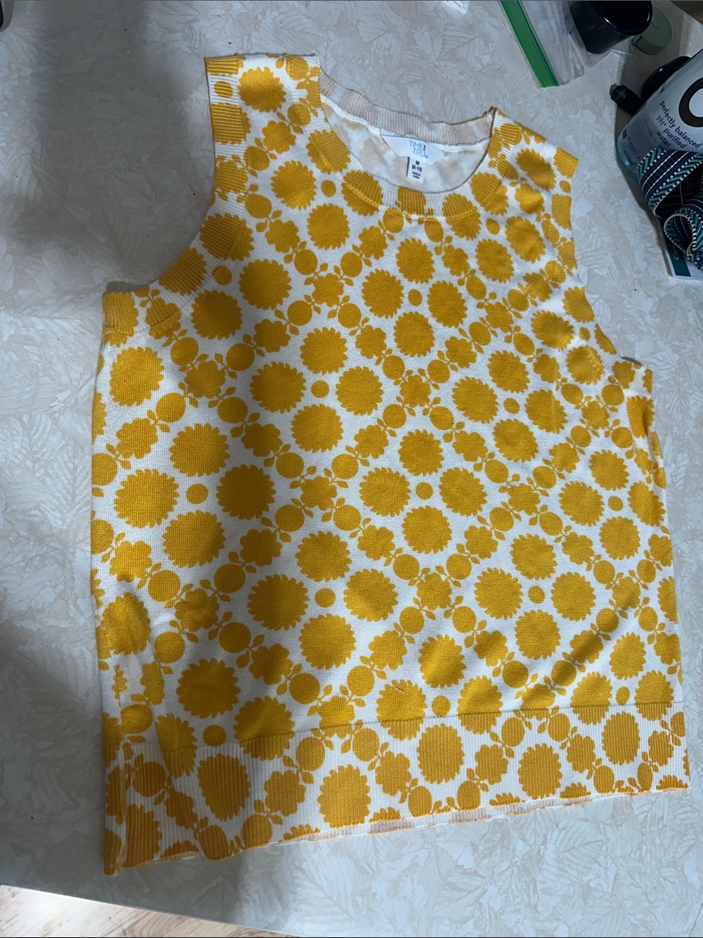 Time and Tru Yellow and White Floral Knit Tank Top NWOT
